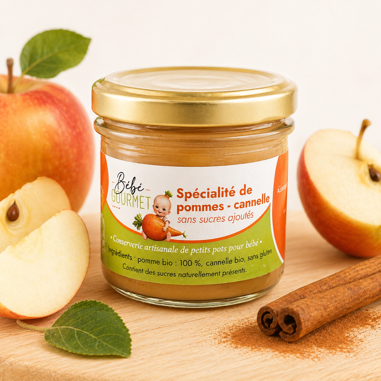 Petit pot bébé - Compote de pomme bio à la cannelle - à partir de 6 mois